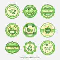 Free vector pack of nine round organic food stickers