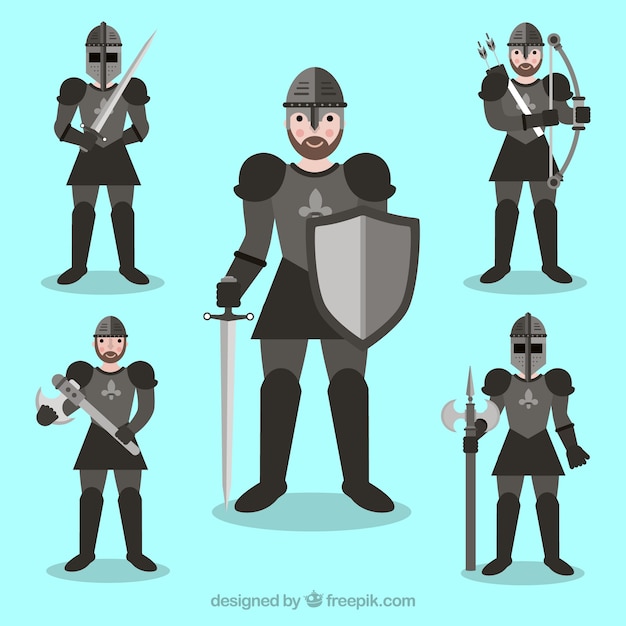Бесплатное векторное изображение Пакет брони-рыцарь в разных позах