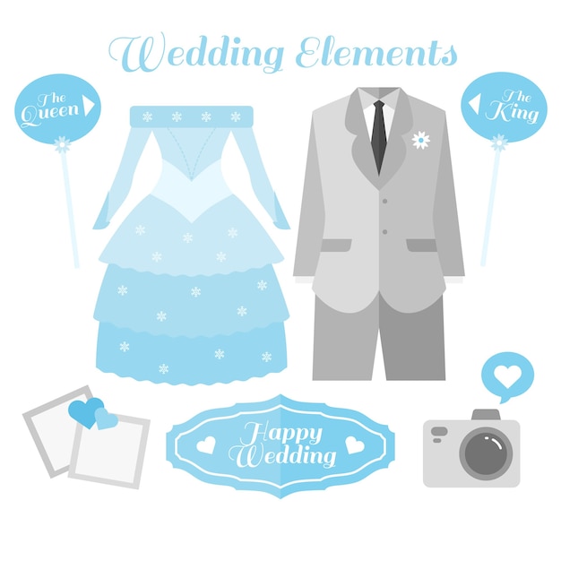 Бесплатное векторное изображение Пакет синих и серых свадебных элементов
