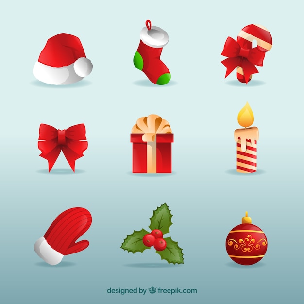 Бесплатное векторное изображение Пакет рождественских предметов