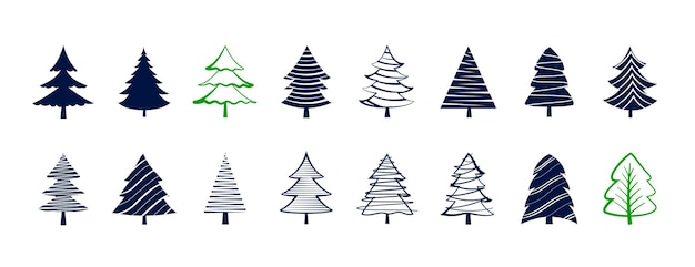 無料ベクター 手描きスタイルのベクトル図でクリスマス松の木のパック