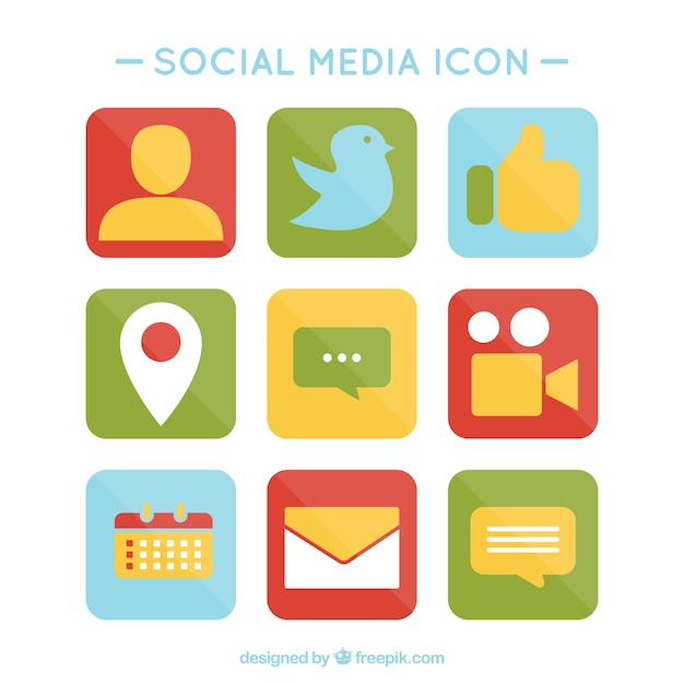 Бесплатное векторное изображение Пакет цветных иконок социальных медиа