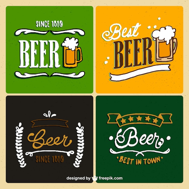 Бесплатное векторное изображение Пакет красочных значков пива