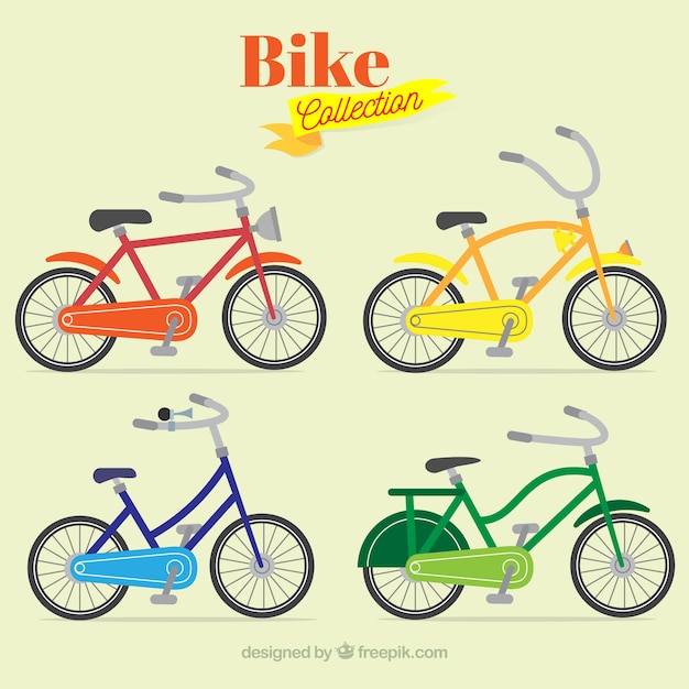 Пакет красочных велосипедов в плоском дизайне