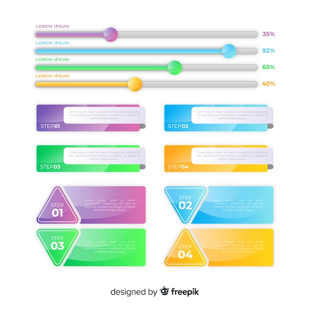 Бесплатное векторное изображение Пакет красочных инфографики элементов