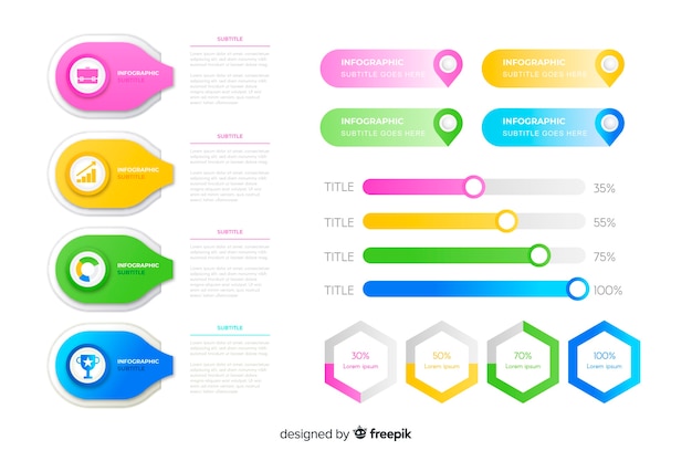 무료 벡터 다채로운 infographic 요소 팩