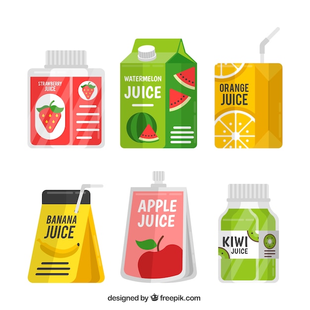 Бесплатное векторное изображение Упаковка контейнеров с фруктовым соком