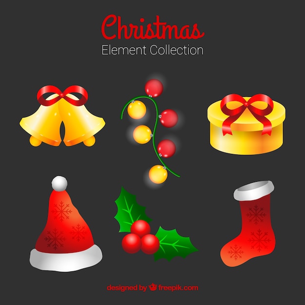 無料ベクター 装飾的なクリスマスの要素のパック