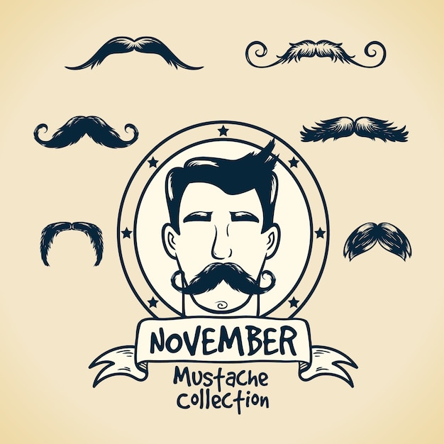 無料ベクター movemberを祝うさまざまな口ひげのパック