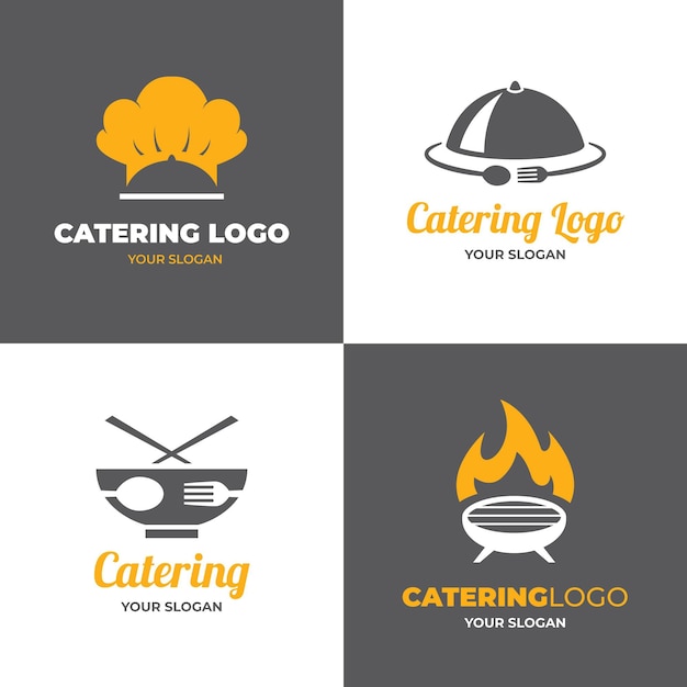 Бесплатное векторное изображение Пакет плоских логотипов кейтеринга