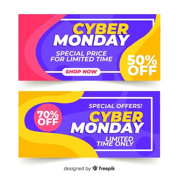 Пакет плоских дизайнерских баннеров cyber monday