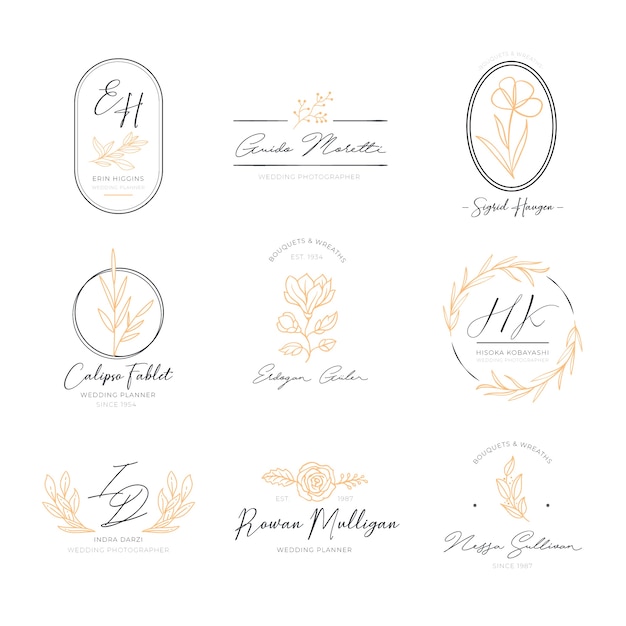 Бесплатное векторное изображение Пакет цветочных элегантных логотипов
