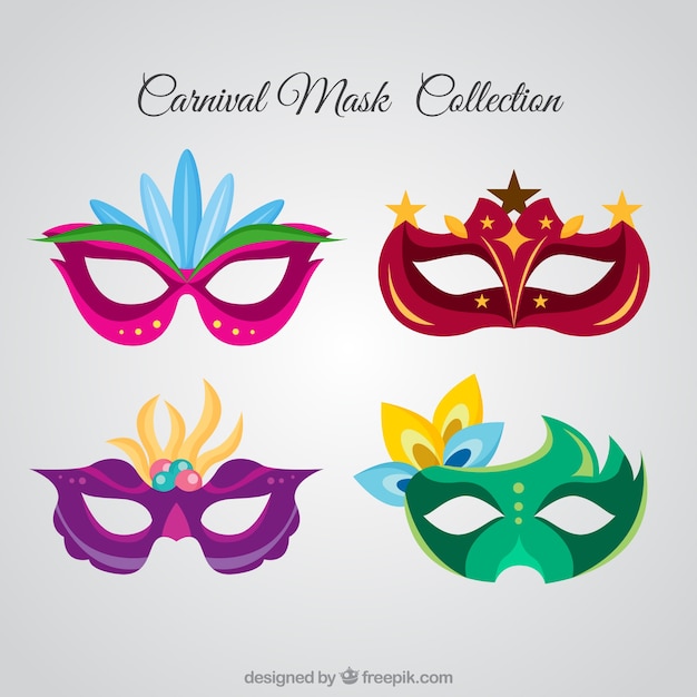 Бесплатное векторное изображение Пакет из четырех элегантных карнавальных масок