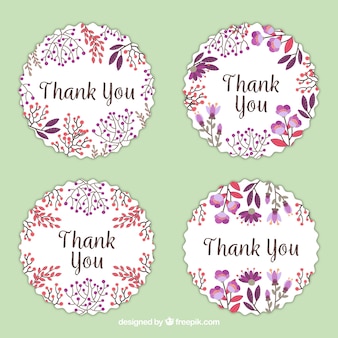 Пакет из четырех цветочных акварель спасибо наклейки