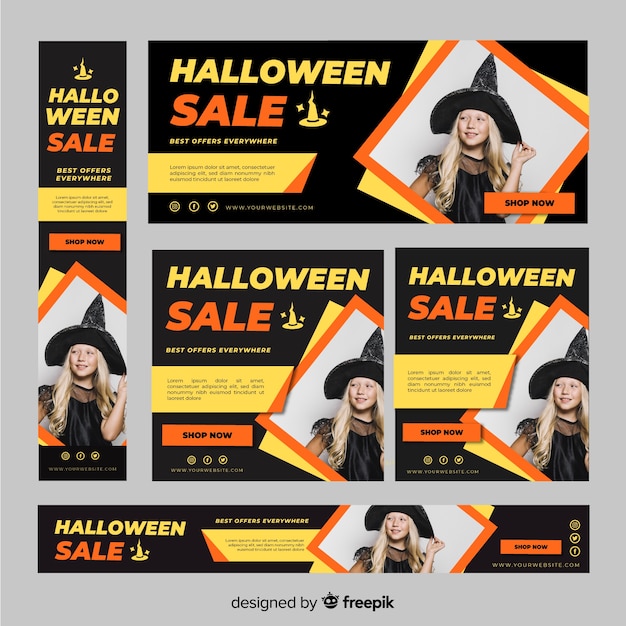 無料ベクター ハロウィンの販売バナーのパック