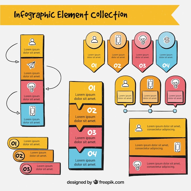 Пакет рисованных инфографических элементов