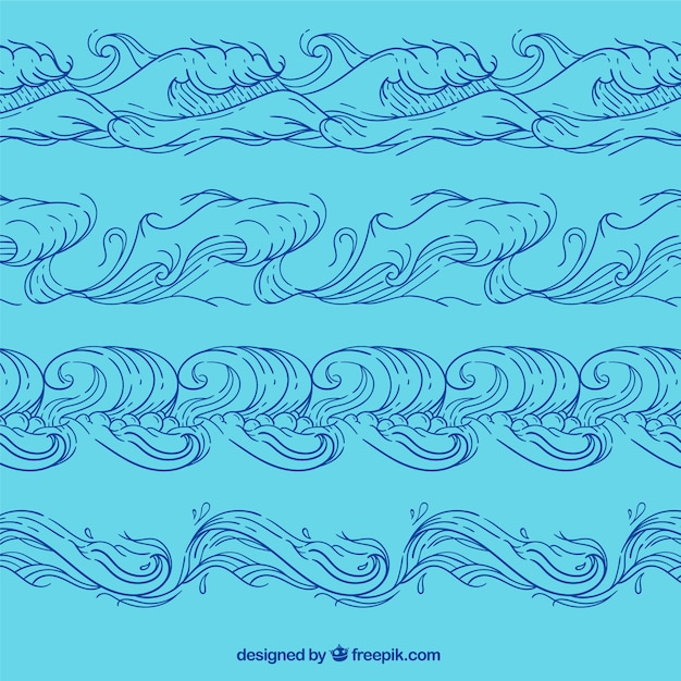 無料ベクター 手描きの波のパック