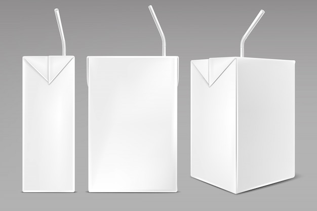 Бесплатное векторное изображение Пакет молока или сока с трубочкой