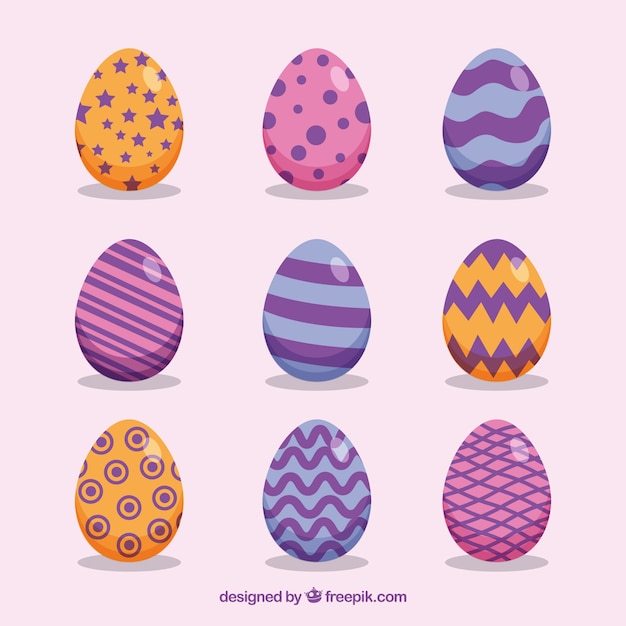 Бесплатное векторное изображение Пакет из девяти различных пасхальных яиц