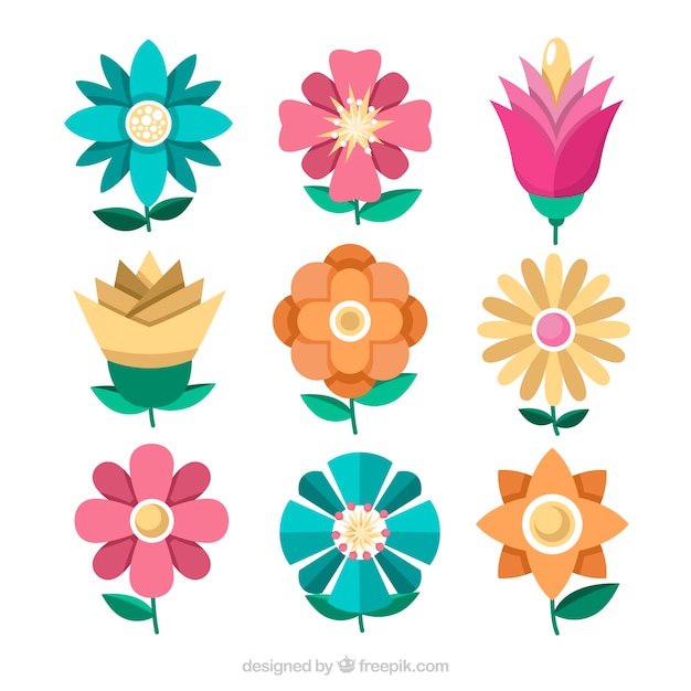 Бесплатное векторное изображение Пакет из девяти весенних цветов