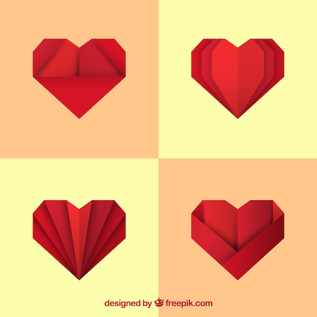 Бесплатное векторное изображение Пакет из красных сердечек оригами