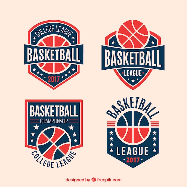 Бесплатное векторное изображение Пакет ретро баскетбольные значки
