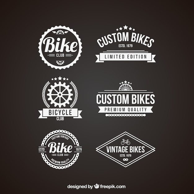 Бесплатное векторное изображение Пакет ретро значки велосипеда в белый цвет