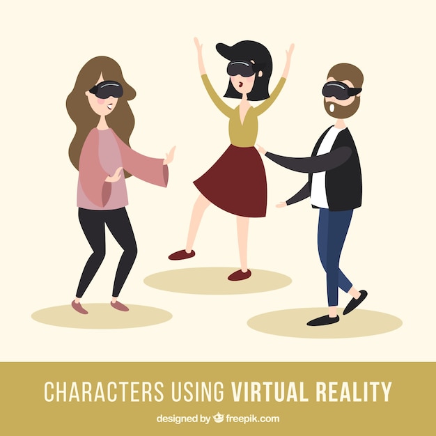 Бесплатное векторное изображение Пакет из трех персонажей игры с виртуальной реальностью