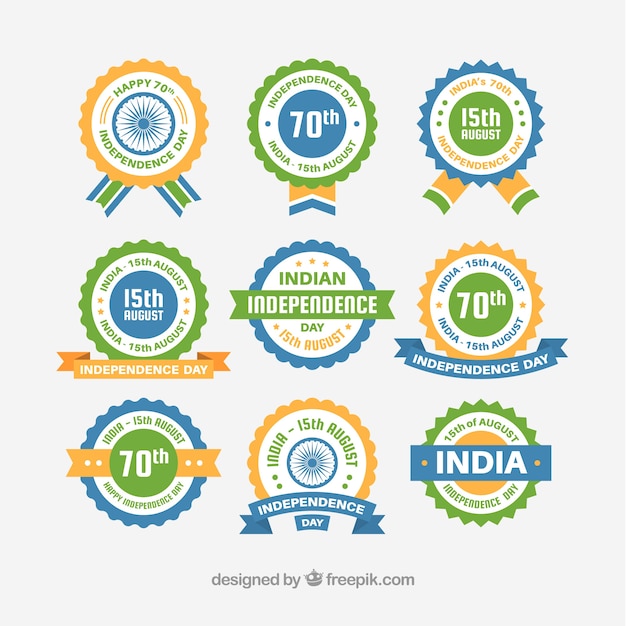 無料ベクター インドの独立のためのヴィンテージラベルのパック