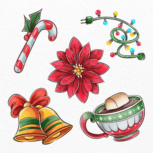 Бесплатное векторное изображение Пакет акварельных рождественских элементов