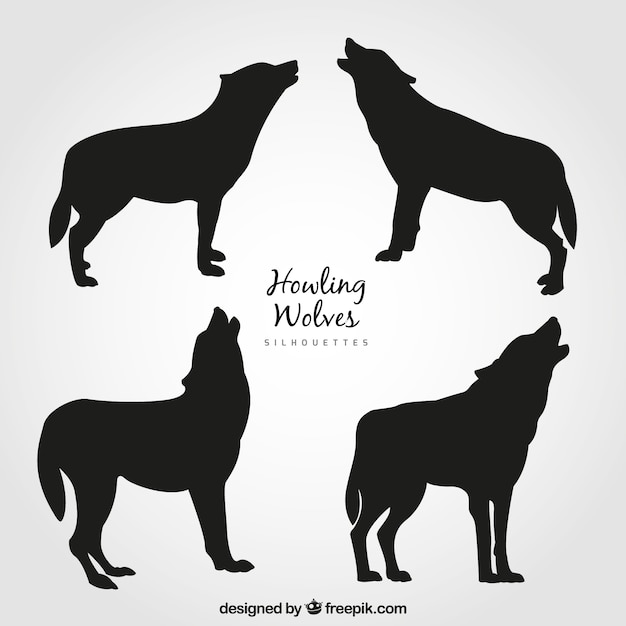 Бесплатное векторное изображение Набор силуэтов волка