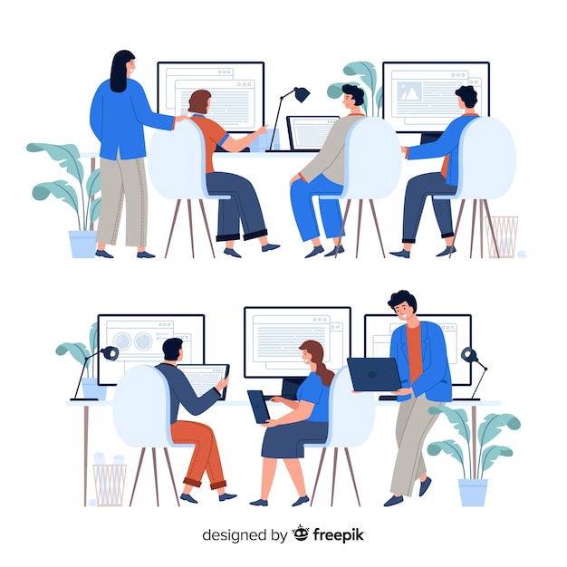 Free vector pack of office workers sitting at desks