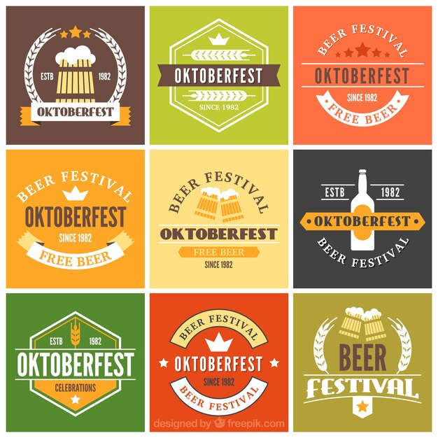 Vettore gratuito confezione di distintivi decorativi oktoberfest