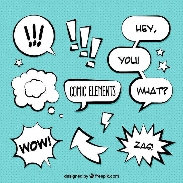 Pack of onomatopoeia and comic dialogue balloons