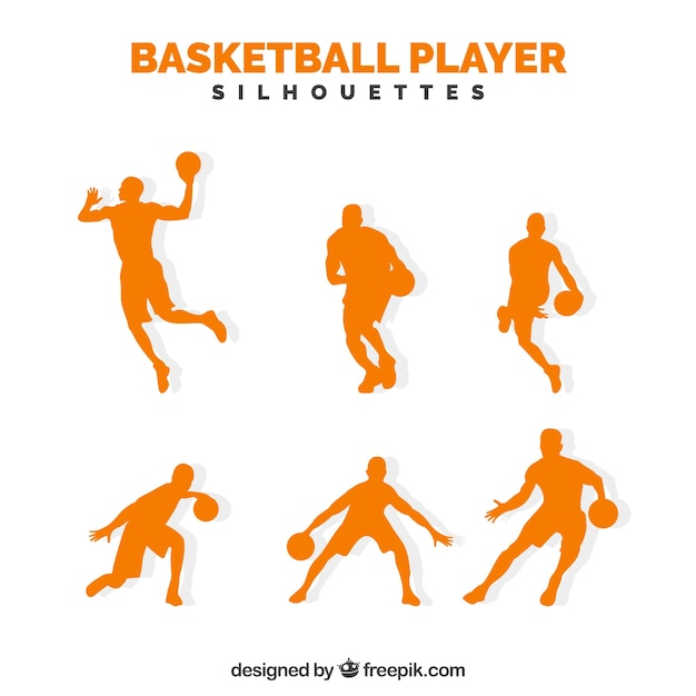 Pack orange basketball players silhouettes