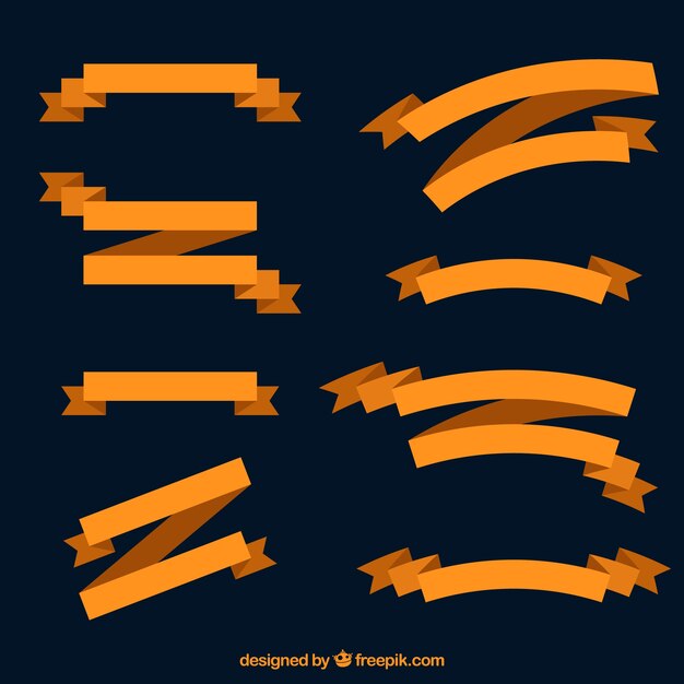 Pack of orange ribbons in flat design