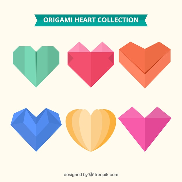 Free vector pack of origami colored hearts