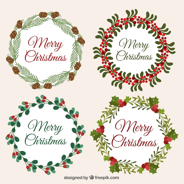 Free vector pack of ornamental christmas wreaths