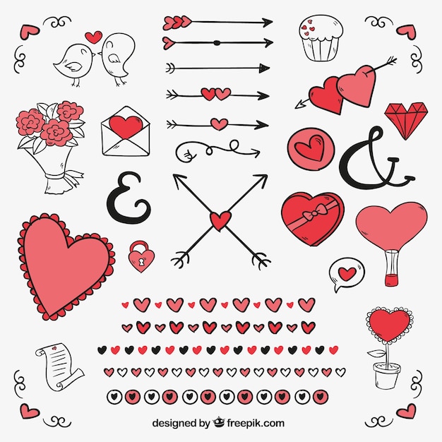 Free vector pack of ornaments and drawings for valentine