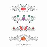 Free vector pack of ornaments with hand drawn fruits and vegetables