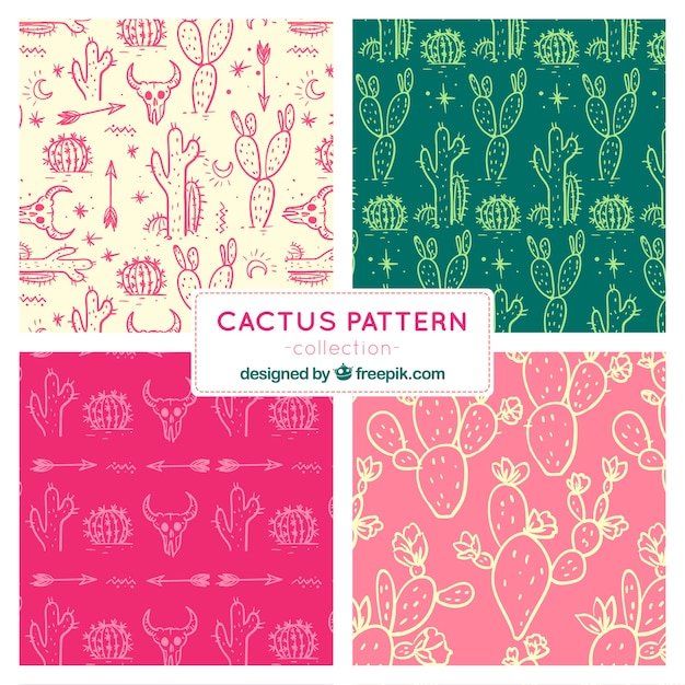 Pack of patterns with cactus sketches