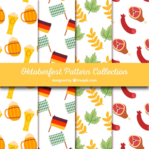 Free vector pack of patterns with hand drawn oktoberfest elements