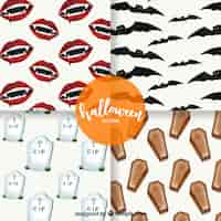 Free vector pack of patterns with watercolor halloween elements