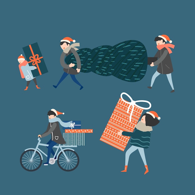 Free vector pack of people buying gifts
