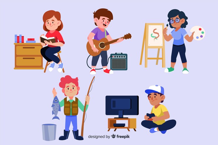 Free Vector pack of people enjoying their hobbies