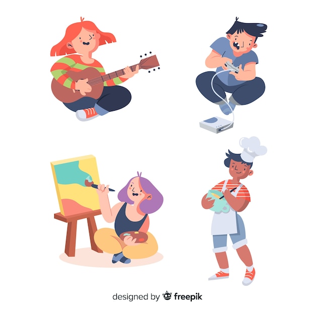 Free vector pack of people enjoying their hobbies