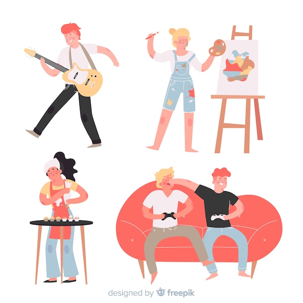 Free vector pack of people enjoying their hobbies