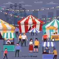 Free vector pack of people at a night fair