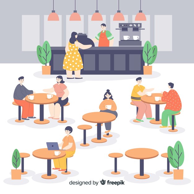 Pack of people sitting at a cafe