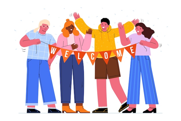 Pack of people welcoming illustrated